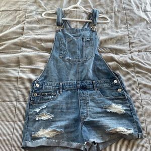 Relaxed denim overall shorts